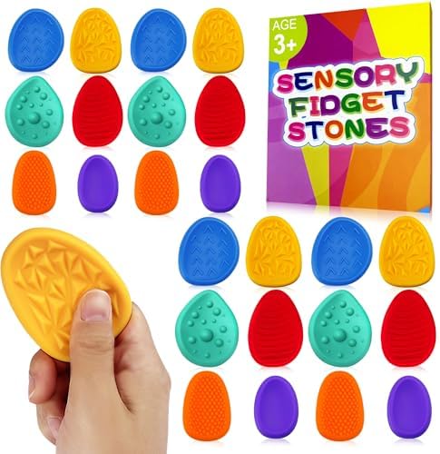 Sensory Fidget Toys for Kids Adults 24 PC Silicone Worry Stone Travel Toy for Autism ADHD Teens Calm Down Quiet Anxiety Fidgets for Classroom Stress Toy Christmas Stocking Stuffer Gift for Kid (24PC)