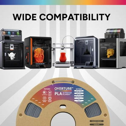 OVERTURE 2KG Bundle PLA Filament 1.75mm, Neatly Wound 3D Printer Filament 2 Pack 1kg Spool (2.2lbs), Dimensional Accuracy +/- 0.02 mm, Fit Most FDM 3D Printers (Space Gray 2-Pack)