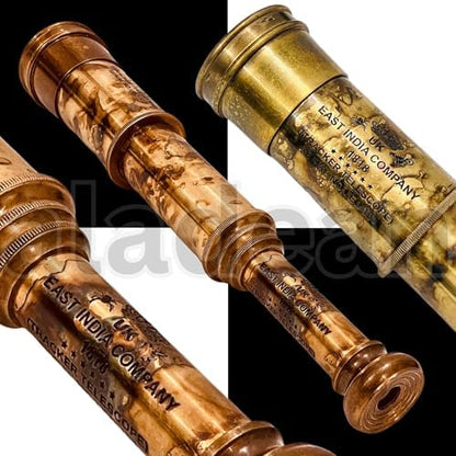 Rare Brass Telescope Spyglass - East India Company 1818 Tracker Vintage Pirate Spyglass Scope Antique Large Handstitched Leather Gift Box (BT-EIC17)