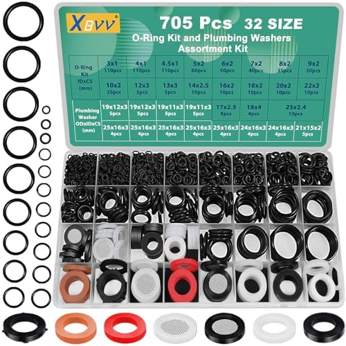 32 Size 705 Pcs Plumbing Washers and O-Ring Kit 2-in-1 Rubber Gasket Assortment Kit for Faucet Spigot Garden Hose Pressure Washer Plumbing Repair