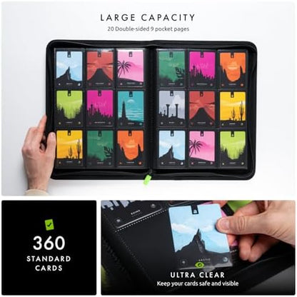 Vault X 9 Pocket Trading Card Zip Binder, 360 Cards, Premium Exo-Tec Album Material, 20 Side-Loading Pages, Folder for Collectible Games, Sports, TCG (Black)