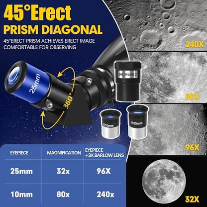 Telescope, 90mm Aperture 800mm-Telescope for Adults & Kids, Professional Refractor Telescopes for Adults High Powered, Beginner-Friendly, Phone Adapter & Stable Stainless Tripod, Portable Carry Bag