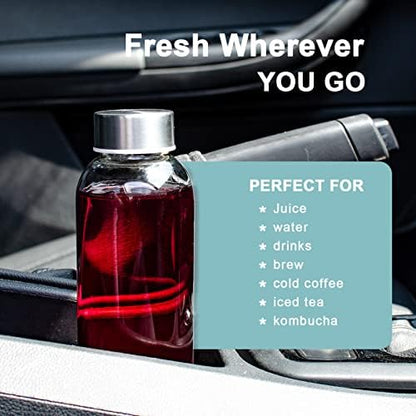 Clear Glass Bottles with Lids 18 oz, Reusable Glass Water Bottles with Stainless Steel Cap for Juicing, Refrigerator,100% Leak Proof, BPA Free, Juice Water Bottle Set of 6