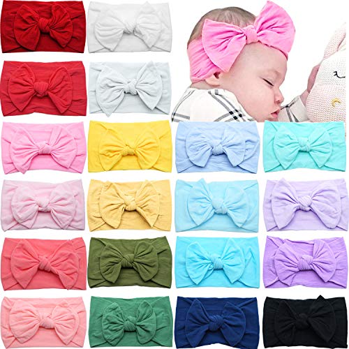 CÉLLOT 20 Colors Super Stretchy Soft Knot Baby Girl Headbands with Hair Bows Nylon Head Wrap For Newborn Baby Girls Infants Toddlers Kids