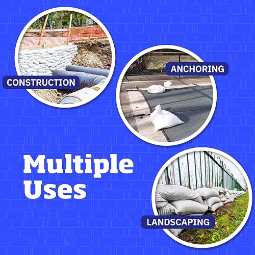 DURASACK Heavy Duty Sand Bags with Tie Strings Empty Woven Polypropylene Sand-Bags for Flood Control with 1600 Hours of UV Protection, 50 lbs Capacity, 14x26 inches, White, Pack of 20