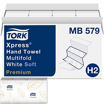 Tork Xpress Soft Multifold Hand Towel White with Blue Leaf Print + Tork Multifold Hand Towel Natural H2