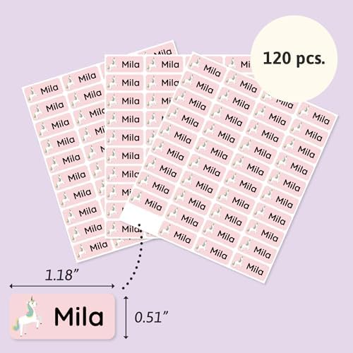 – Personalized Name Labels for Kids (120) – Waterproof & Durable Stickers for Clothing, School & Daycare Items - Unicorns