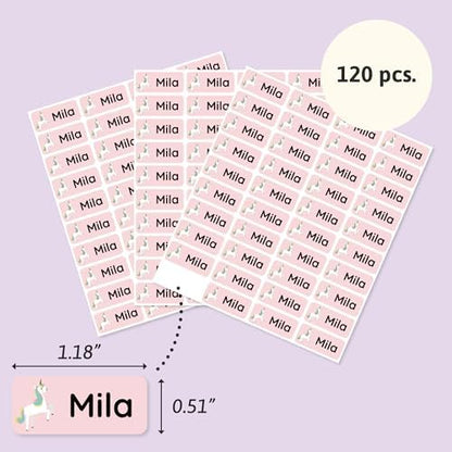 – Personalized Name Labels for Kids (120) – Waterproof & Durable Stickers for Clothing, School & Daycare Items - Unicorns