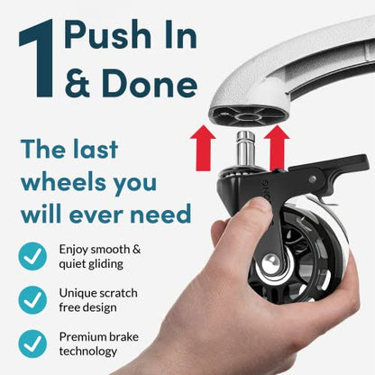 Lifelong Office Chair Wheels Replacement Rubber Chair Casters for Hardwood Floors and Carpet, Set of 5, Heavy Duty Casters for Chairs to Replace Office Chair Mats - Fits 98%