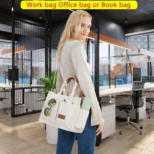 Tote Bag for Women With Compartments,Large Canvas Tote Women's Purse Crossbody Bags Work Laptop Book Bag Satchels Handbags