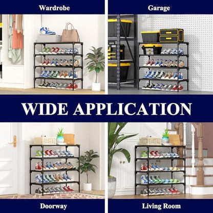 Kitsure Shoe Rack - Non-Woven Shoe Rack Shelf, Shoe Organizer for Closet, Entryway, Garage & Corridor, Stackable Shoe Shelves, X-Large, Black