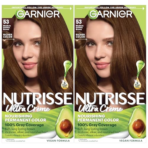 Garnier Hair Color Nutrisse Nourishing Creme, 53 Medium Golden Brown (Chestnut) Permanent Hair Dye, 2 Count (Packaging May Vary)