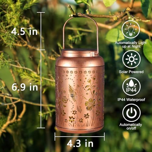 Solar Lanterns Outdoor Waterproof Hummingbird Garden Decor Gifts for Women Mom Grandma Hanging Solar Lights Metal Solar Decoration Outside for Yard, Patio, Backyard, Porch