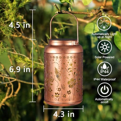 Solar Lanterns Outdoor Waterproof Hummingbird Garden Decor Gifts for Women Mom Grandma Hanging Solar Lights Metal Solar Decoration Outside for Yard, Patio, Backyard, Porch