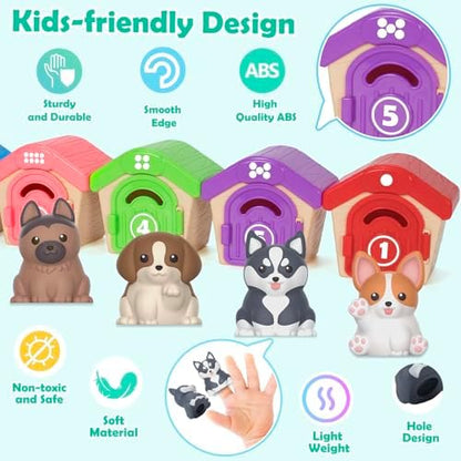 Learning Toys for Toddlers 1 2 3 Year Old Toddlers, 20Pcs Puppy Finger Puppets for Kids, Montessori Counting, Matching & Sorting Toy, Christmas Birthday Gifts for Baby Boys Girls Age 12-18 Months