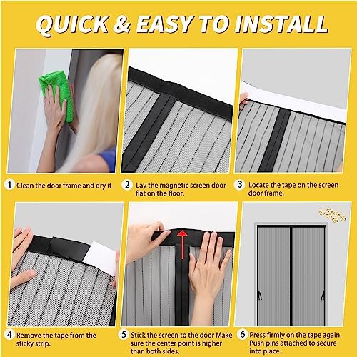 Magnetic Screen Door - Fit for Door Size:38x82 Inch, Screen Itself Size:40" x 84", Hands Free Mesh Partition,Heavy Duty Screen Door Mesh Curtain Keeps Bugs Out, Frame Hook & Loop, Pet and Kid Friendly