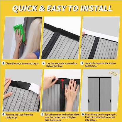 Magnetic Screen Door - Fit for Door Size:38x82 Inch, Screen Itself Size:40" x 84", Hands Free Mesh Partition,Heavy Duty Screen Door Mesh Curtain Keeps Bugs Out, Frame Hook & Loop, Pet and Kid Friendly