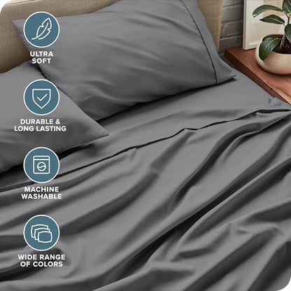 Bare Home Twin XL Sheet Set - College Dorm Size - Luxury 1800 Ultra-Soft Microfiber Twin Extra Long Bed Sheets - Deep Pockets - Easy Fit - Extra Soft - 3 Piece Set - (Twin XL, Grey)