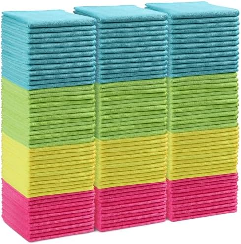 HOMEXCEL Microfiber Cleaning Cloth,150 Pack Cleaning Rags, Cleaning Towels with 4 Color Assorted,11.5"X11.5" Shop Towels (Green/Blue/Yellow/Pink)