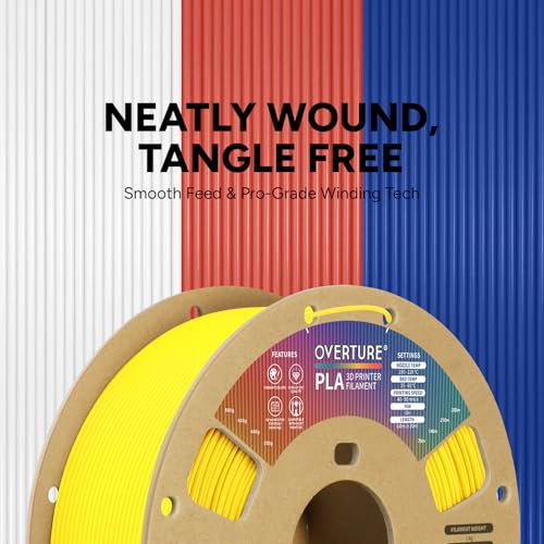 OVERTURE PLA Filament 1.75mm, Neatly Wound 3D Printer Filament 1kg Spool (2.2lbs), Dimensional Accuracy +/- 0.02 mm, Fit Most FDM 3D Printers (Lemon Yellow)