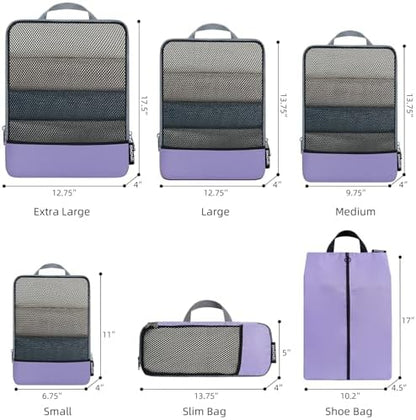 BAGAIL 4 Set/6 Set/8 Set Compression Packing Cubes Travel Accessories Expandable Packing Organizers (Half Mesh, 6-Lavender)