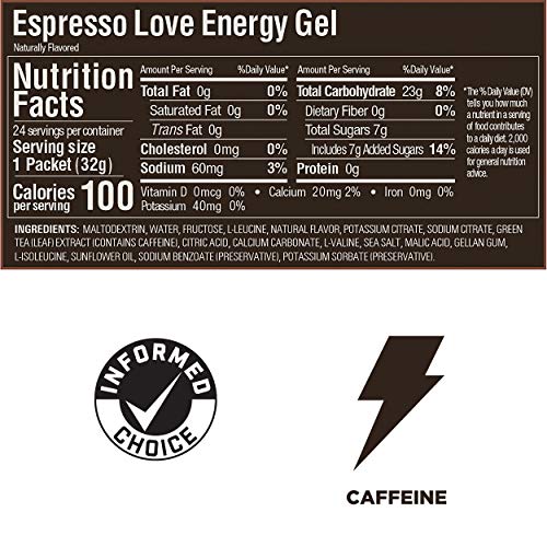 GU Energy Original Sports Nutrition Energy Gel, Vegan, Gluten-Free, Kosher, and Dairy-Free On-the-Go Energy for Any Workout, 24-Count, Espresso Love