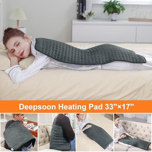 Heating Pad,Electric Heating Pads for Back,Neck,Abdomen,Moist Heated Pad for Shoulder,Knee,Hot Pad for Arms and Legs,Dry&Moist Heat & Auto Shut Off(Charcoal Gray, 33''×17')
