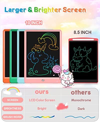 FLUESTON LCD Writing Tablet, Doodle Board Toys Gifts for 3-8 Year Old Girls Boys, 10 Inch Colorful Electronic Board Drawing Pad for Kids, Gifts for Toddler Educational Learning Travel Birthday, Pink