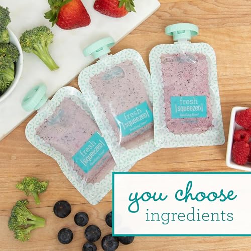 Infantino Squeeze Station, Baby Food Maker & Pouch Filler, Fill 3 Reusable Pouches at Once, Easy to Use, Dishwasher Safe, Homemade Baby Food Prep Essential, Teal