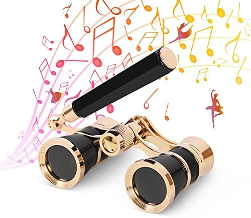 Aomekie Opera Glasses Binoculars 3X25 Theater Glasses Mini Binocular Compact with Handle for Adults Women in Musical Concert（Black）