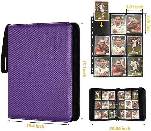 9 Pocket Card Binder, Premium Zip Trading Card Binder, 720 Double Sided Pocket PU Card Collection Binder, Collector Card Album, Card Folder for MTG, TCG, Sports Cards, Game Cards (purple)