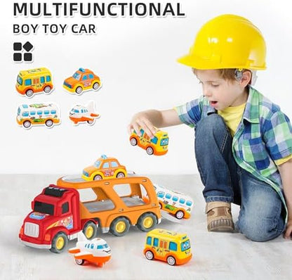Veslier Toddler Toys Car for Boys Girls Age 1-3 3-5, 5 in 1 Carrier Transport City Vehicles Toys,Kids Toy Cars for Toddlers 1-3, Christmas Birthday Gift for Toddlers 3+.