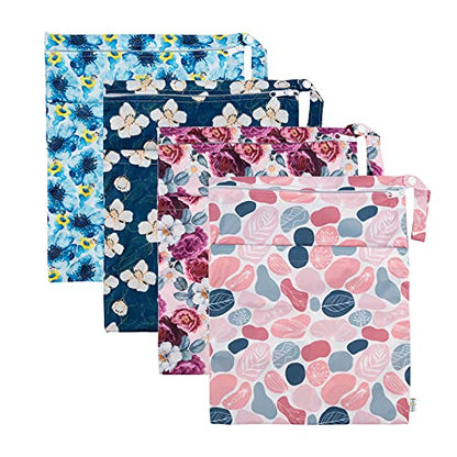 babygoal Wet Dry Bags for Baby Cloth Diapers, Washable Travel Bags, Beach, Pool, Gym Bag for Swimsuits & Wet Clothes with Two Zippered Pockets 4 Pack, 4LN14