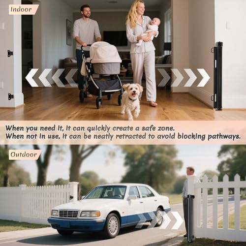 Upgraded 120 inch Retractable Baby Gates Extra Wide with Reinforced Strip Design to Prevent Crawling Through, 10 Foot Retractable Dog Gate, 34" Tall, Retractable Gate for Indoor/Outdoor