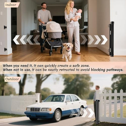 Upgraded 120 inch Retractable Baby Gates Extra Wide with Reinforced Strip Design to Prevent Crawling Through, 10 Foot Retractable Dog Gate, 34" Tall, Retractable Gate for Indoor/Outdoor