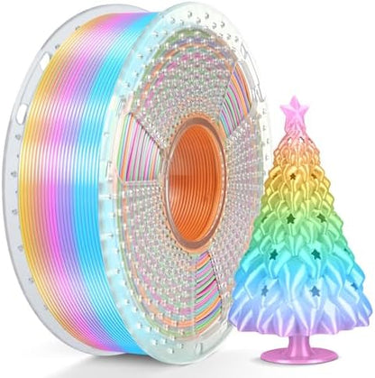 SUNLU Silk Rainbow PLA Filament, Multicolor Silk 3D Printer Filament 1.75mm +/- 0.02mm, Fast Color Change Each 8 Meters, 330 Meters, 1kg/2.2lbs, Silk Rainbow Filament(Pink-Yellow-Blue-Green)