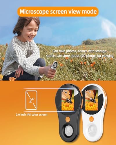 Digital Microscope Handheld 2.0 inch IPS Color Screen,Portable Digital Magnifying Glass 500x,Marco Microscope for Kids,Built-in 8LED Lights,USB Compatible with PC Windows, Mac OS