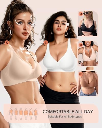 OEAK Womens Deep V Bras Wireless Comfortable Bra Supportive No Underwire Bras Tshirt Push Up Bralettes Plunge Seamless Bra