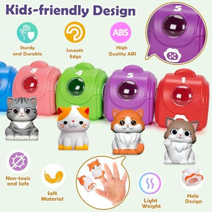 Learning Toys for Toddlers 1 2 3 Year Old Toddlers, 20Pcs Kitten Finger Puppets for Kids, Montessori Counting, Matching & Sorting Toy, Christmas Birthday Gifts for Baby Boys Girls Age 12-18 Months