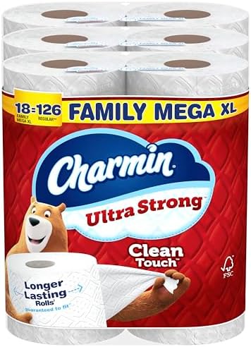 Charmin Toilet Paper Ultra Strong Clean Touch, 18 Family Mega XL Rolls = 126 Regular Rolls