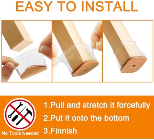 24 Pcs Chair Leg Floor Protectors for Hardwood Floors Square Silicone Covers to Protect Wood Tile Floors Felt Pads Furniture Leg Caps Non-Slip Reduce Noise (Fit:1-1/16" to 1-5/8")