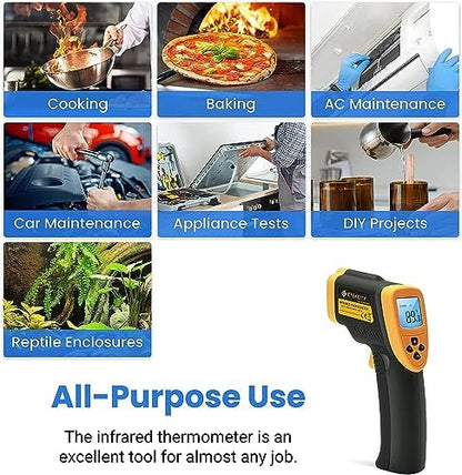 Etekcity Infrared Thermometer Temperature Gun 800, -58℉ to 1382℉ with 16:1 DTS Ratio, Digital Laser Temp IR Tool for Cooking, Pizza Oven, Griddle, Fridge, Engine, Pool, Non Contact, Yellow