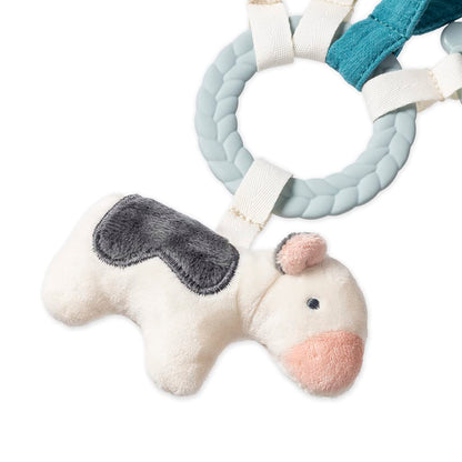 Itzy Ritzy Farm Toy Gift Set - Includes Cow Lovey & Farm-Themed Busy Ring Car Seat and Stroller Toy - Features Crinkle Sounds, Engaging Textures & Silicone Teething Relief (Farm)