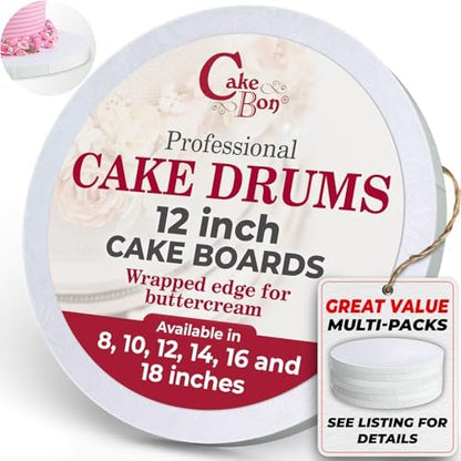 Thick, Round Cake Boards, 12-Inch Round White - Sturdy, Fully Wrapped Edged Cardboard Cake Drums – Heavy-Duty, Bend-Resistant 12-Inch Cake Boards Round for Elegant Minimalist Displays (6-Pack)