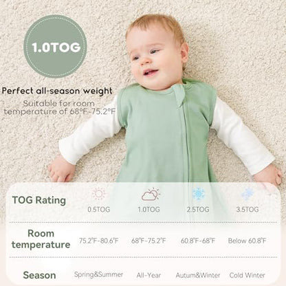Yoofoss Baby Sleep Sack 6-12 Months TOG 1.0 Baby Wearable Blanket, 2 Pack 100% Organic Cotton Infant Toddler Sleeping Sack 2-Way Zipper Lightweight Sleep Sack