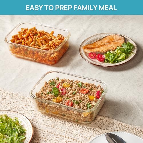 Vtopmart 2Pack 1860ml/ 63oz Large Glass Storage Containers with Lids, Meal Prep Food Container Set with Snap Airtight Lid for Baking, Microwave, Oven, Leak Proof, for Freezer, Dishwasher, Grey