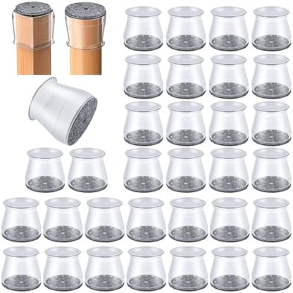 32 Pcs Chair Leg Protectors for Hardwood Floors, Clear Silicone Felt Furniture Leg Cover Pad for Protecting Floors from Scratches and Noise, Smooth Moving(Large Fit Round Diameter：1-5/16" to 2")