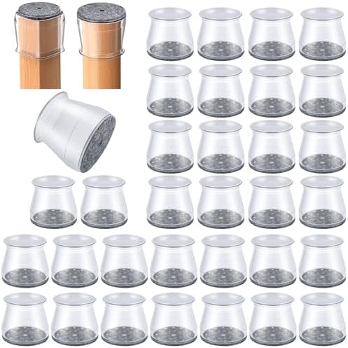 32 Pcs Chair Leg Protectors for Hardwood Floors, Clear Silicone Felt Furniture Leg Cover Pad for Protecting Floors from Scratches and Noise, Smooth Moving(Large Fit Round Diameter：1-5/16" to 2")