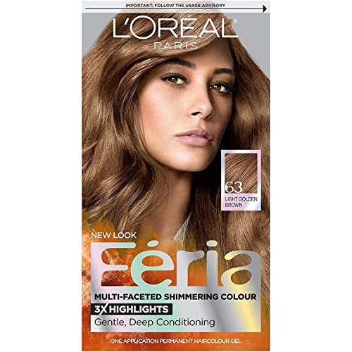 L'Oreal Paris Feria Multi-Faceted Shimmering Permanent Hair Color, 63 Sparkling Amber, Hair Dye Kit, Pack of 2