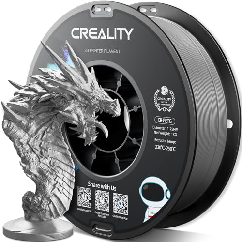 Official Creality PETG 3D Printer Filament 1.75mm 1KG (2.2lbs), High Precision, Strong Toughness, Odorless, Better Flow, Moistureproof 3D Printing CR PETG Filament, Grey